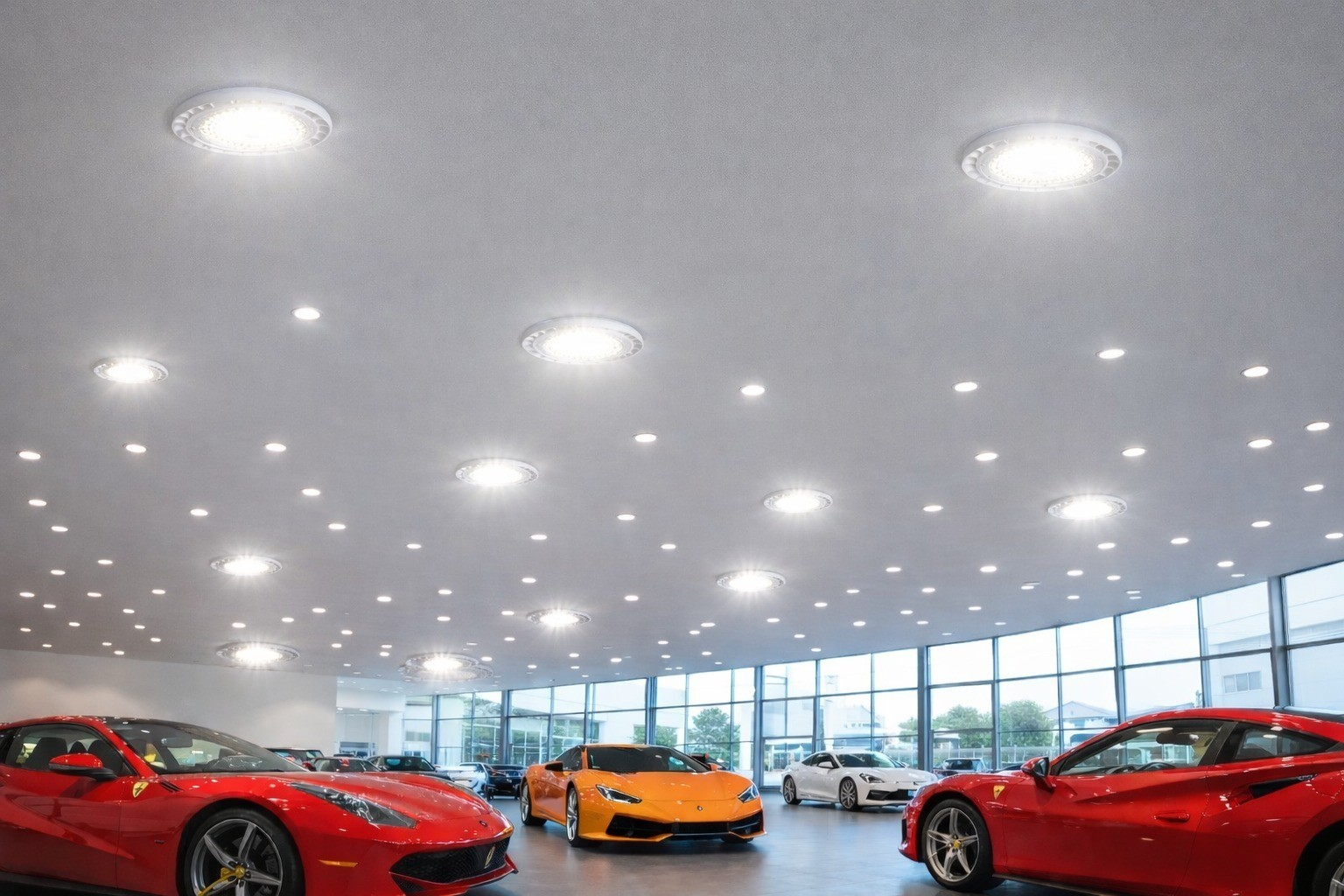 concesionario iluminado con tecnologia led